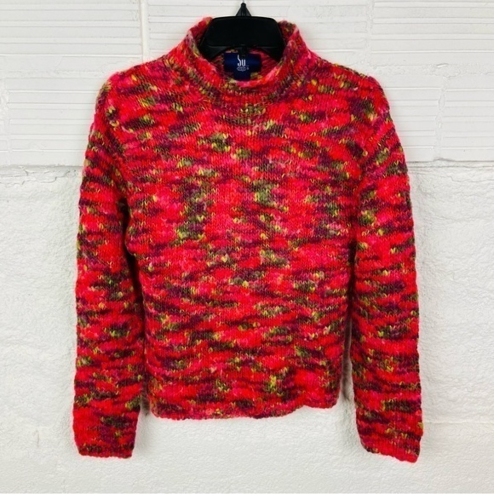 SO chunky Y2K knit pink multi colored wool turtleneck sweater size large
